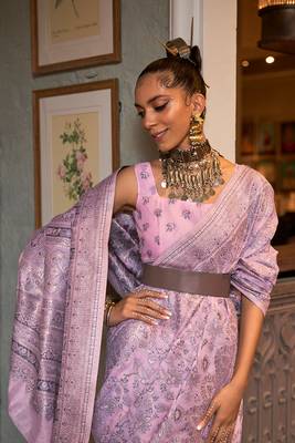 Purple Kashmiri Woven Cotton Silk Designer Saree With Blouse For Women  3