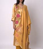 Mustard and Beige Silk Velvet Salwar Suit