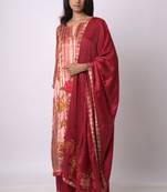 Maroon and Beige Silk Velvet Salwar Suit