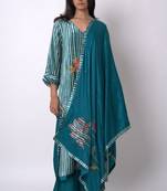 Peacock Blue and Off White Silk Velvet Salwar Suit