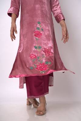 Fushia Pink and Beige Silk Velvet Salwar Suit 2