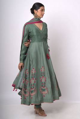 Aspen Green Raw Silk Anarkali Salwar Suit 1