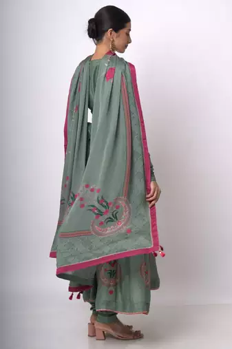Aspen Green Raw Silk Anarkali Salwar Suit