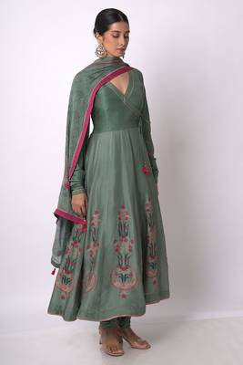 Aspen Green Raw Silk Anarkali Salwar Suit 4