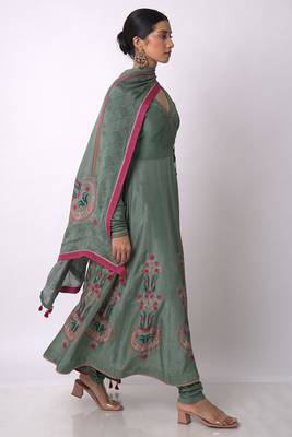 Aspen Green Raw Silk Anarkali Salwar Suit 5