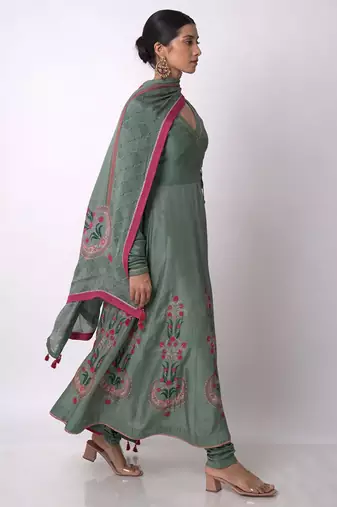 Aspen Green Raw Silk Anarkali Salwar Suit