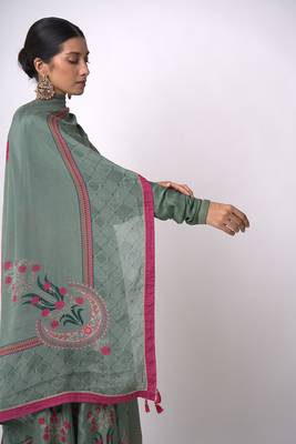 Aspen Green Raw Silk Anarkali Salwar Suit 8