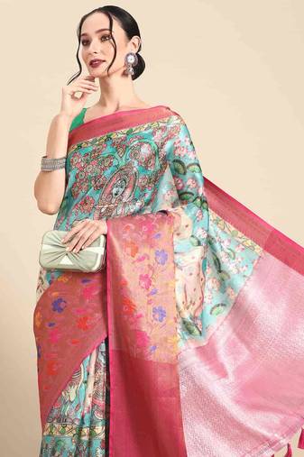 Silk Land  Multicolored  Printed With Woven Art Silk Saree 
