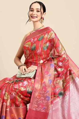 Silk Land  Multicolored  Printed With Woven Art Silk Saree 