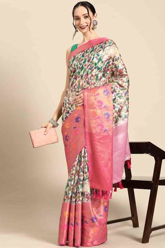 Silk Land  Multicolored  Printed With Woven Art Silk Saree 