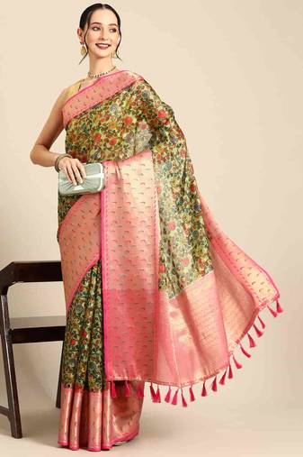 Silk Land  Multicolored  Printed With Woven Art Silk Saree 