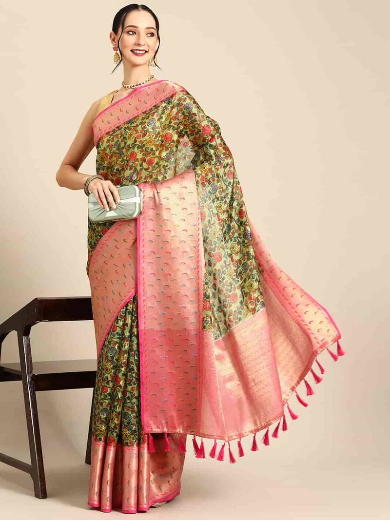 Silk Land  Multicolored  Printed With Woven Art Silk Saree 
