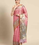 Silk Land  Pink  Woven Design Tissue Saree 