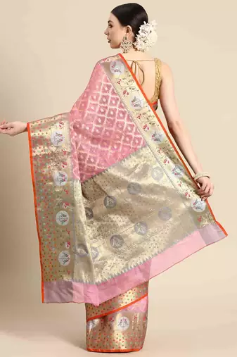 Silk Land  Pink  Woven Design Tissue Saree 
