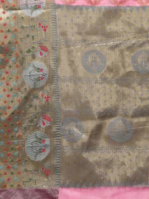 Silk Land  Pink  Woven Design Tissue Saree  5