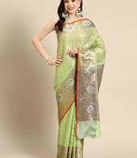 Silk Land  Parrot Green  Woven Design Tissue Saree 