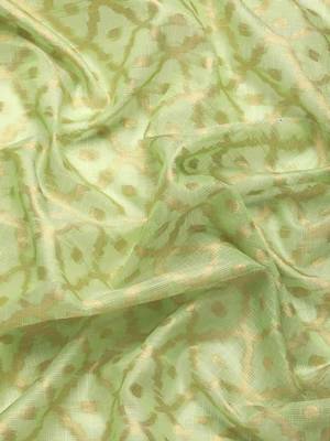 Silk Land  Parrot Green  Woven Design Tissue Saree  3