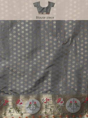 Silk Land  Parrot Green  Woven Design Tissue Saree  4