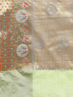 Silk Land  Parrot Green  Woven Design Tissue Saree  5