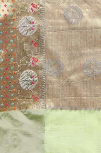 Silk Land  Parrot Green  Woven Design Tissue Saree 