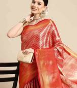 Silk Land  Red  Woven Design Brocade Saree 