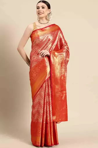 Silk Land  Red  Woven Design Brocade Saree 