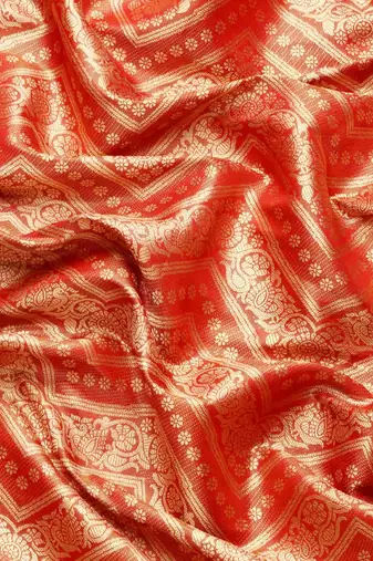Silk Land  Red  Woven Design Brocade Saree 