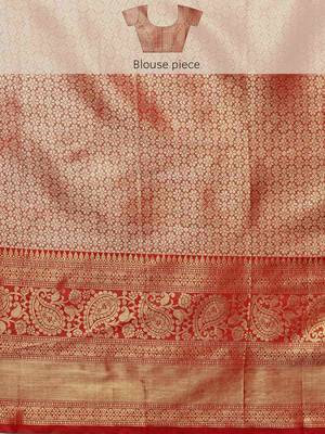 Silk Land  Red  Woven Design Brocade Saree  4
