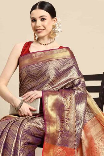 Silk Land  Purple  Woven Design Brocade Saree 