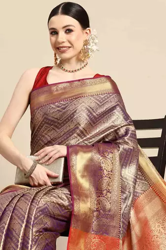 Silk Land  Purple  Woven Design Brocade Saree 