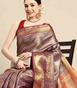 Silk Land  Purple  Woven Design Brocade Saree 