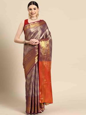 Silk Land  Purple  Woven Design Brocade Saree  2