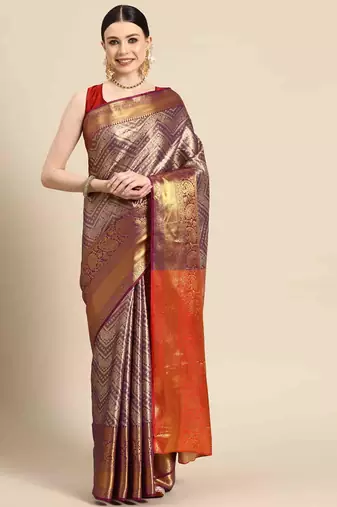 Silk Land  Purple  Woven Design Brocade Saree 