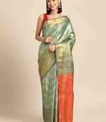 Silk Land  Teal  Woven Design Brocade Saree 