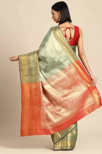 Silk Land  Teal  Woven Design Brocade Saree 