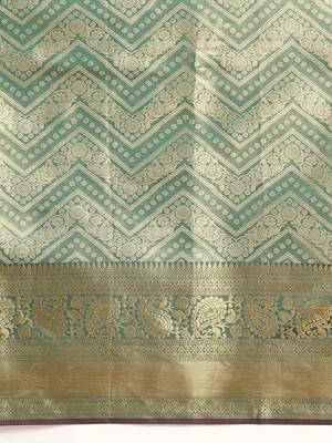 Silk Land  Teal  Woven Design Brocade Saree  5