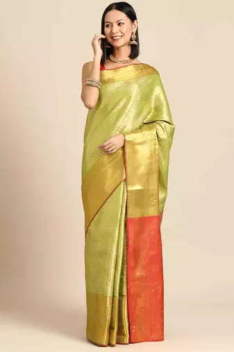 Silk Land  Parrot Green  Woven Design Brocade Saree 