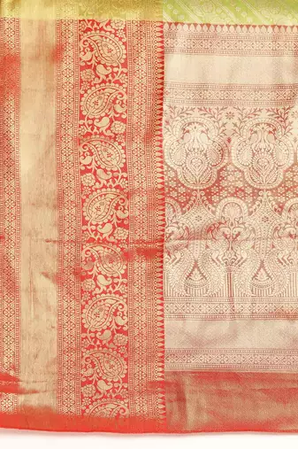 Silk Land  Parrot Green  Woven Design Brocade Saree 