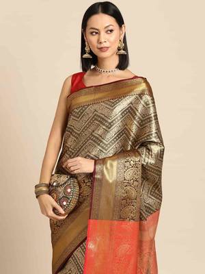 Silk Land  Black  Woven Design Brocade Saree  1