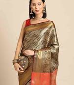 Silk Land  Black  Woven Design Brocade Saree 