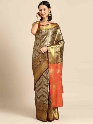 Silk Land  Black  Woven Design Brocade Saree  2