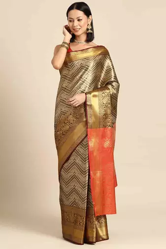 Silk Land  Black  Woven Design Brocade Saree 