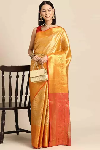 Silk Land  Yellow  Woven Design Brocade Saree 
