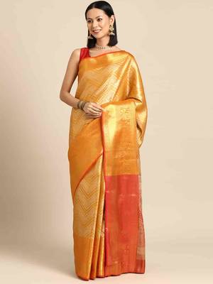Silk Land  Yellow  Woven Design Brocade Saree  2