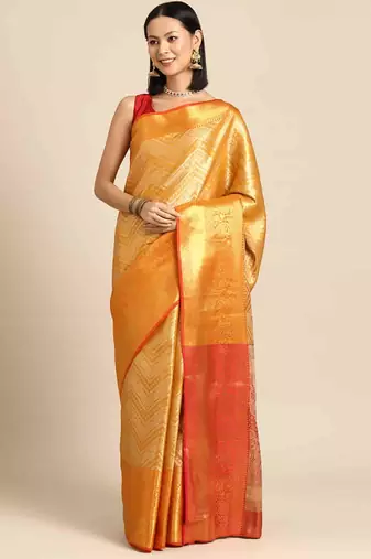 Silk Land  Yellow  Woven Design Brocade Saree 