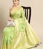 Silk Land  Parrot Green  Woven Design Pure Cotton Saree 