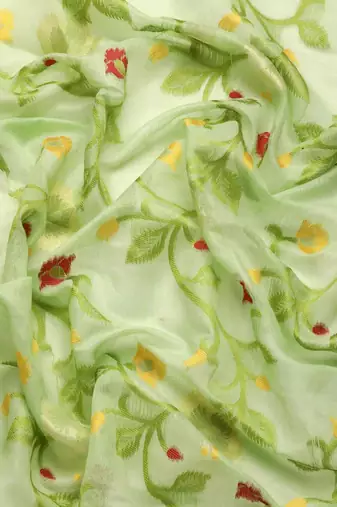 Silk Land  Parrot Green  Woven Design Pure Cotton Saree 