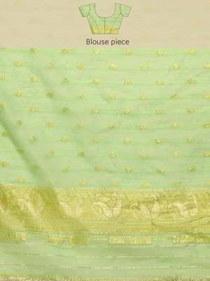 Silk Land  Parrot Green  Woven Design Pure Cotton Saree  4