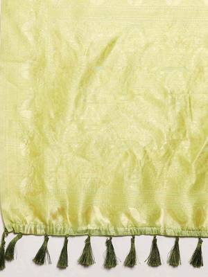 Silk Land  Parrot Green  Woven Design Pure Cotton Saree  5