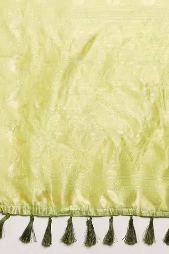 Silk Land  Parrot Green  Woven Design Pure Cotton Saree 